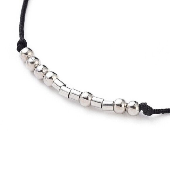 Inspirational Hope Handcrafted Silver Black Unisex Morse Code Bracelet - Picture 1 of 5